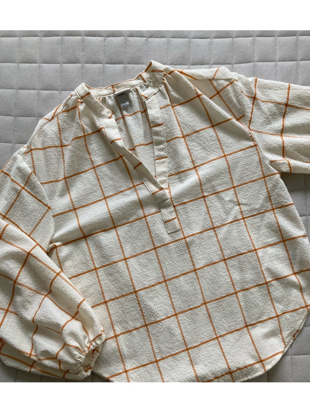 a new day Women’s Cream Blouse with Orange Windowpane Plaid Grid -XS